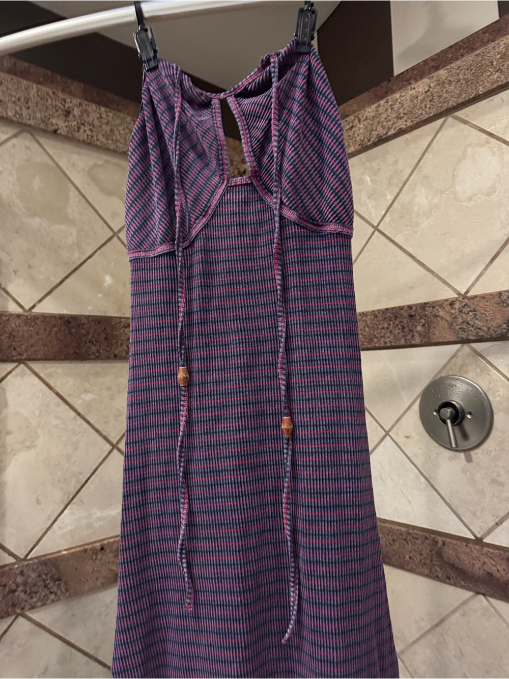 Free People Pink and Purple Ribbed Tie-Front Sundress